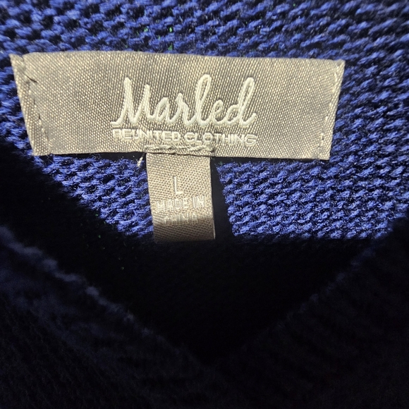 Marled Anchor Blue Knit Sweater Size Large EUC PTP 24 - Picture 2 of 4